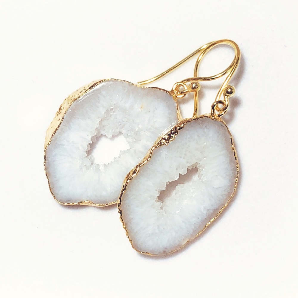 White Quartz Slice Gold Earrings